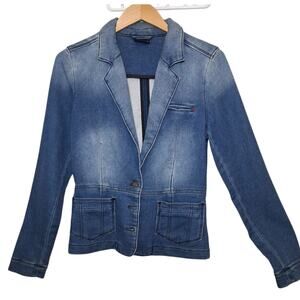 Colours Of The World Blue Jeans Blazer With Pockets Metal Buttons Size Medium